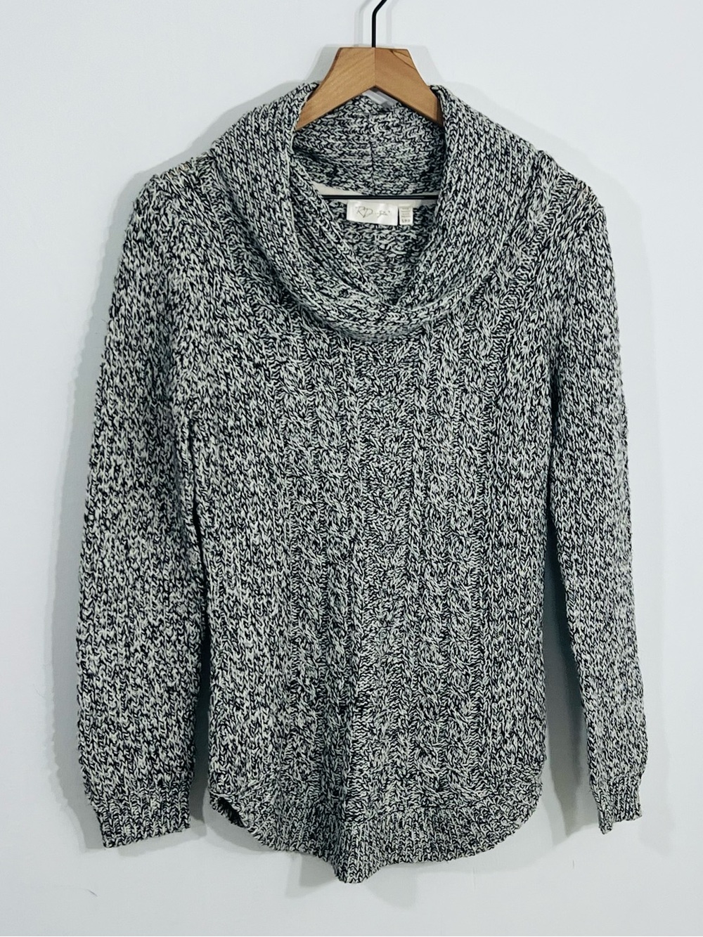 RD Style Harriette Cable Cowl Neck Sweater Knit Heather Gray Casual Comfy Size S